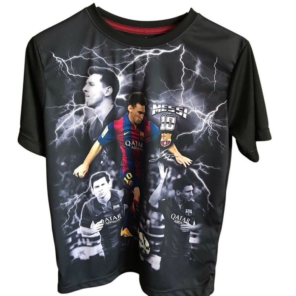 FCB Barcelona soccer shirt black Lionel Messi boys youth size XL
